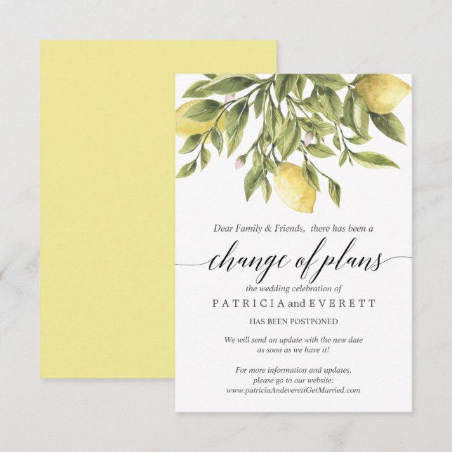 Invitation Citrons jaunes et feuillage de mariage Changement  (Devant / Derrière)