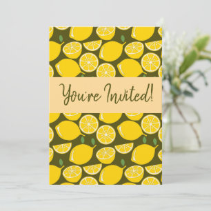 Invitation Citrons jaunes et motif vert olive : Citrus modern