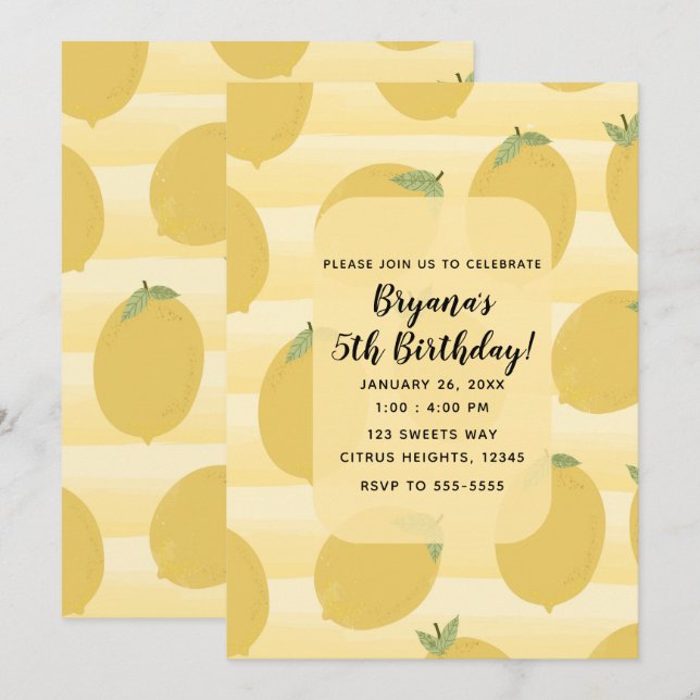 Invitation Citrons Jaunes Fruits d'Été Fête d'Anniversaire Lu (Devant / Derrière)