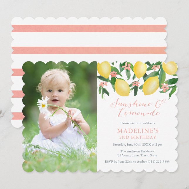 Invitation Citrons Lemonade été Anniversaire de fête PhotoCar (Devant / Derrière)