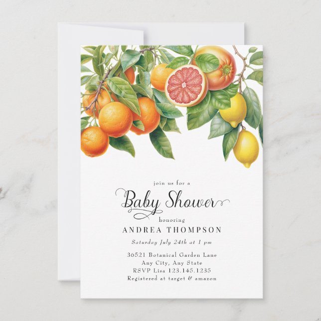 Invitation Citrons orange | Agrumes | BABY SHOWER (Devant)