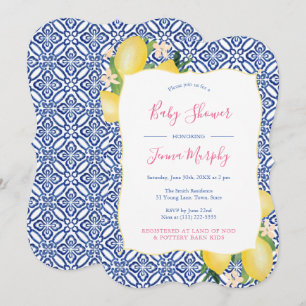 Invitation Citrons peints à la main Cobalt Baby shower bleu b