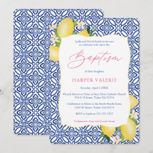 Invitation Citrons Positano Carreaux italiens Fille Baptême P