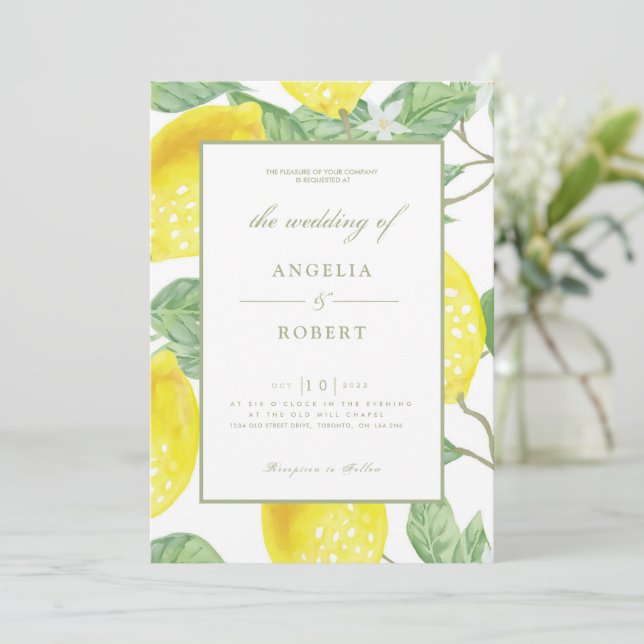 Invitation Citrons verts jaunes et Mariage de feuillage (Debout devant)