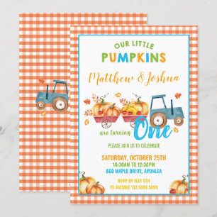Invitation Citrouille 1er anniversaire fête récolte Camion Tw