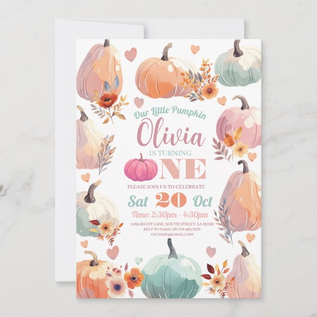 Invitation Citrouille 1er anniversaire Little Pastel Automne  (Devant)
