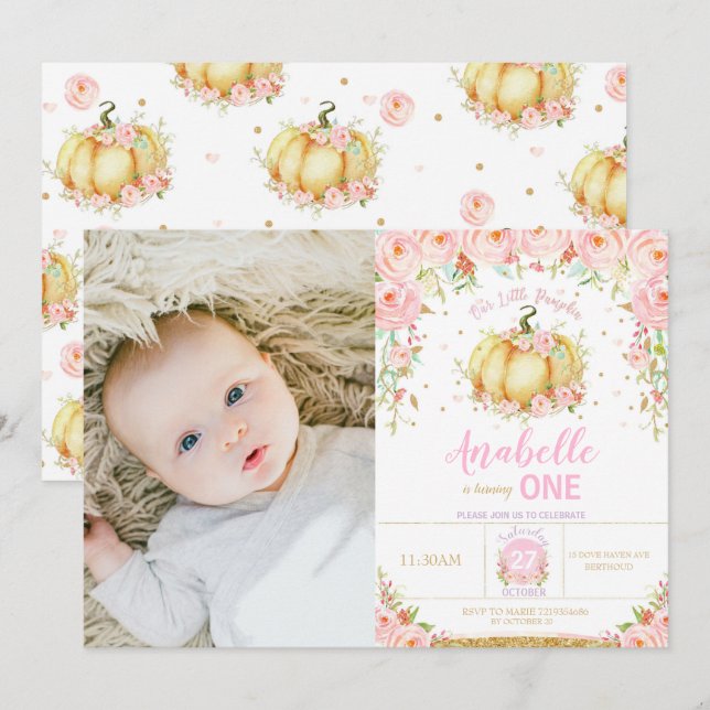 Invitation Citrouille 1er anniversaire Petite fête Citrouille (Devant / Derrière)