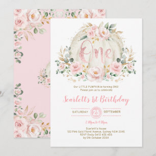Invitation Citrouille 1er anniversaire Rose floral noir rose 