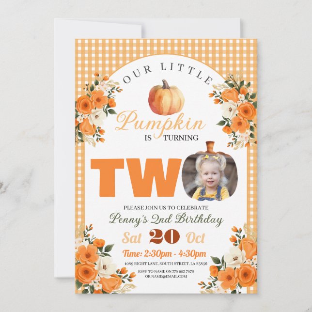 Invitation Citrouille 2e anniversaire Petit Citrouille Automn (Devant)