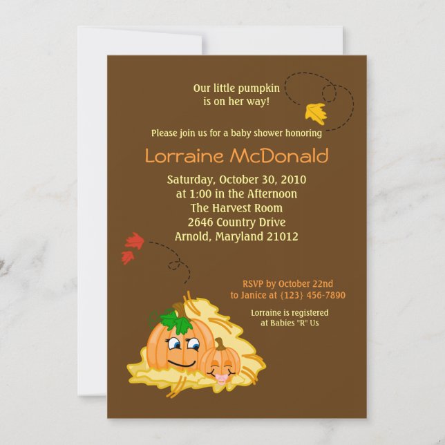 Invitation Citrouille 5x7 Automne Automne Baby shower Invitat (Devant)