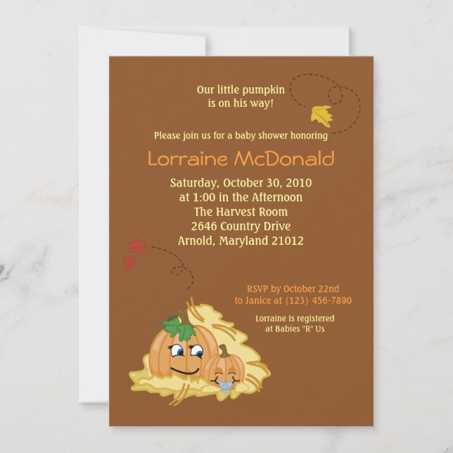 Invitation Citrouille 5x7 Automne Automne Baby shower Invitat (Devant)