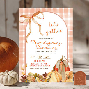 Invitation Citrouille à nœud Friendsgiving à carreaux gingham