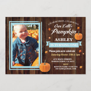 Invitation Citrouille Anniversaire UNE Photo Bleu Automne 1er