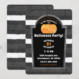 Invitation Citrouille Aquarelle Spooky Pierre Tombale Hallowe
