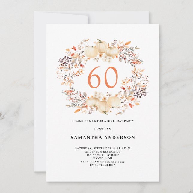 Invitation Citrouille Automne 60e fête d'anniversaire (Devant)