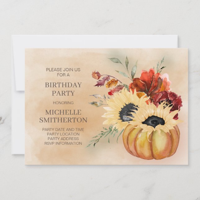 Invitation Citrouille Automne Automne Floral Fleurs Anniversa (Devant)