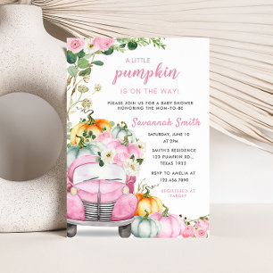 Invitation Citrouille Automne Baby shower de camion rose