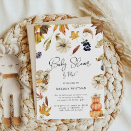 Invitation Citrouille Automne Baby shower Floral Par Courrier