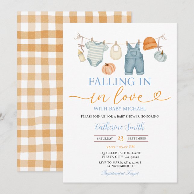 Invitation Citrouille Automne Baby shower Vêtements pour bébé (Devant / Derrière)