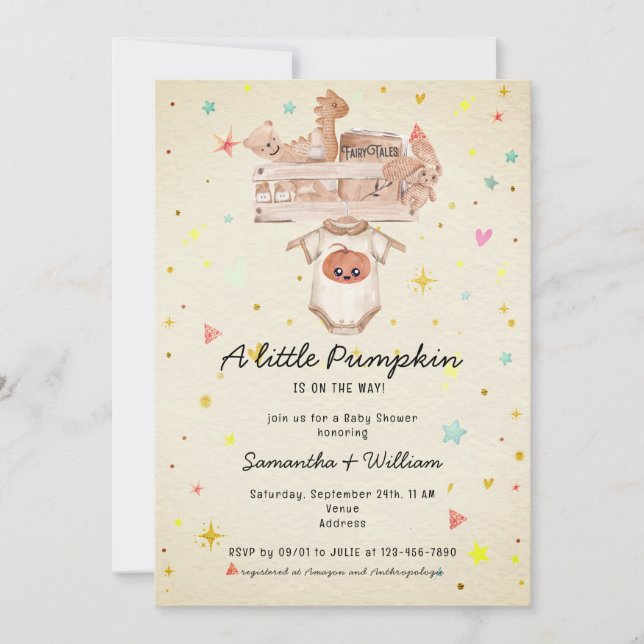 Invitation Citrouille Automne Boho Rustique Beige Nursery Bab (Devant)