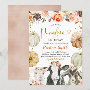 Invitation Citrouille Automne Floral Farm Baby shower Invitat