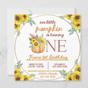Invitation Citrouille Automne Tournesol Premier anniversaire