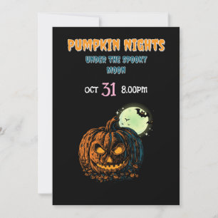 Invitation Citrouille avec Pleine lune et Halloween