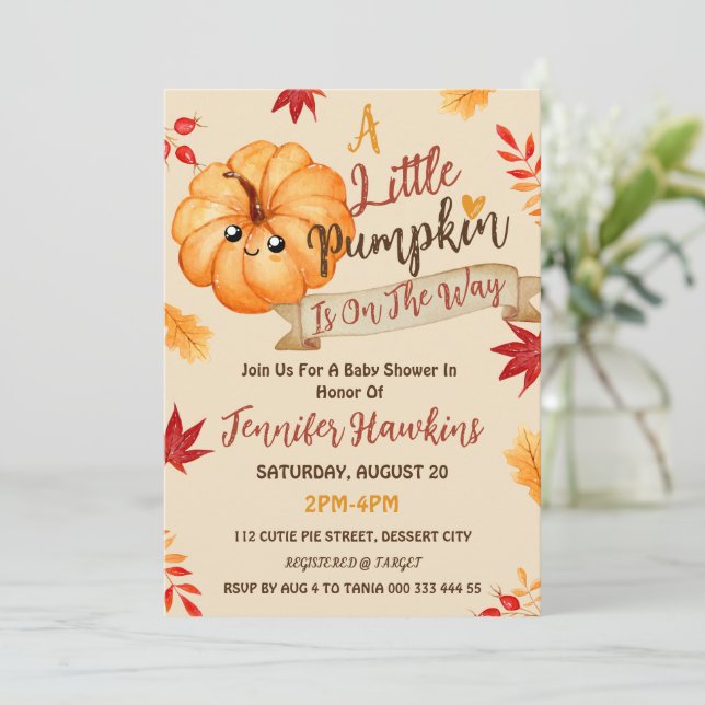 Invitation Citrouille Baby Girl Boy Fall Baby shower (Debout devant)