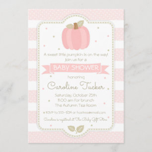 Invitation citrouille Baby Girl Shower - Pink Stri