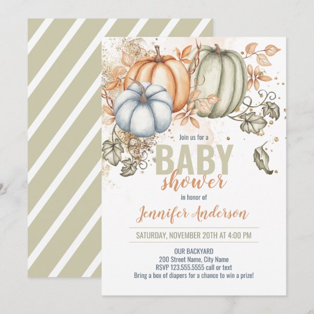 Invitation citrouille Baby shower (Devant / Derrière)