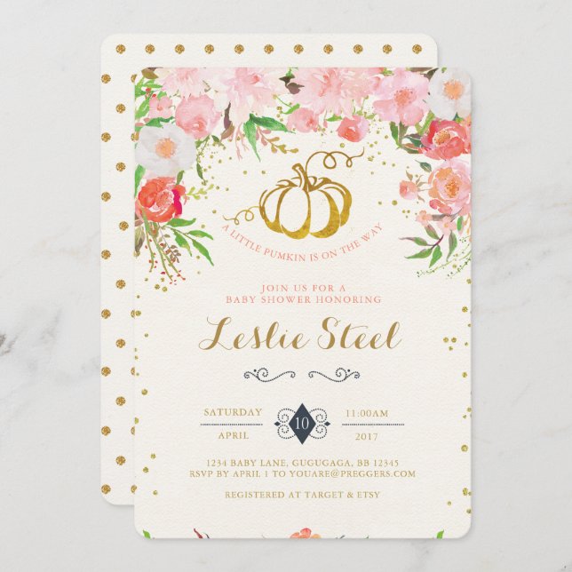 Invitation Citrouille Baby shower (Devant / Derrière)