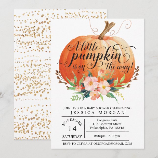 Invitation citrouille Baby shower - Baby shower d' (Devant / Derrière)
