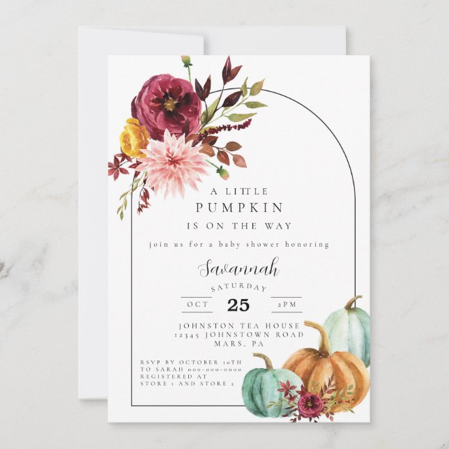 Invitation Citrouille Baby shower Baby shower d'automne Invit (Devant)