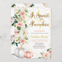 Invitation citrouille Baby shower Blush Rose Et Or