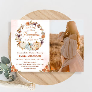 Invitation Citrouille Baby shower Orange Floral Party Invitat