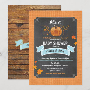 Invitation Citrouille baby shower rustique burlap tableau