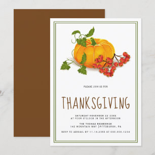 Invitation Citrouille, baies et cadre vert Thanksgiving