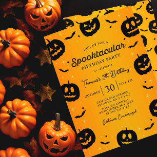 Invitation Citrouille Bats Halloween Spooktacular Anniversair