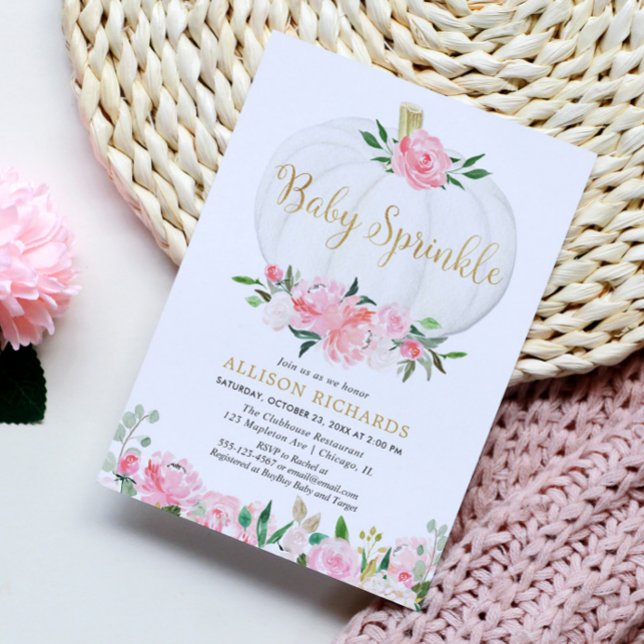 Invitation Citrouille bébé saupoudrer d'or rose baby shower f (Créateur téléchargé)
