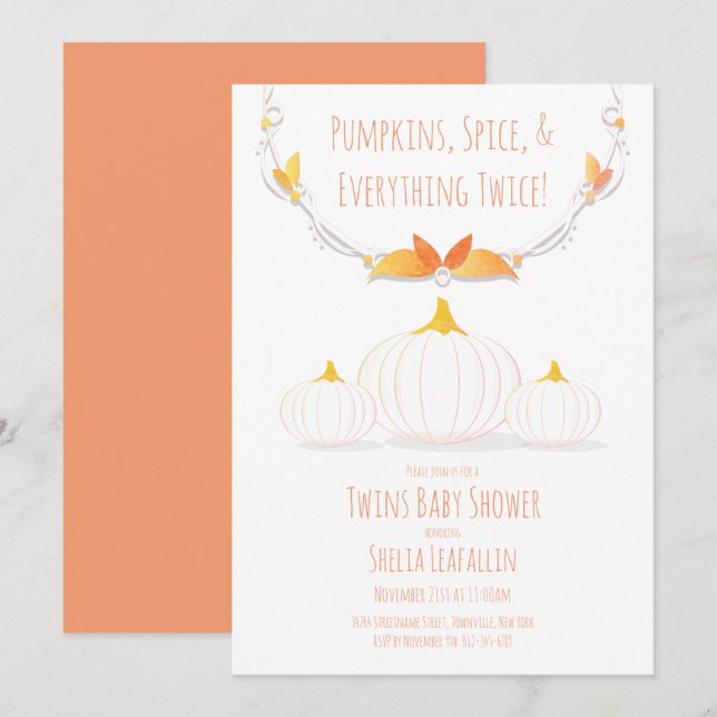 Invitation Citrouille blanc Auberge Twins Baby shower Invitat (Devant / Derrière)