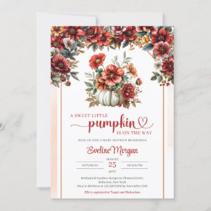 Invitation Citrouille blanc Boho avec fleurs bordeaux chute