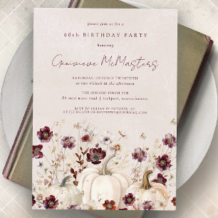 Invitation Citrouille blanc Bourgogne Fleur sauvage 60e anniv