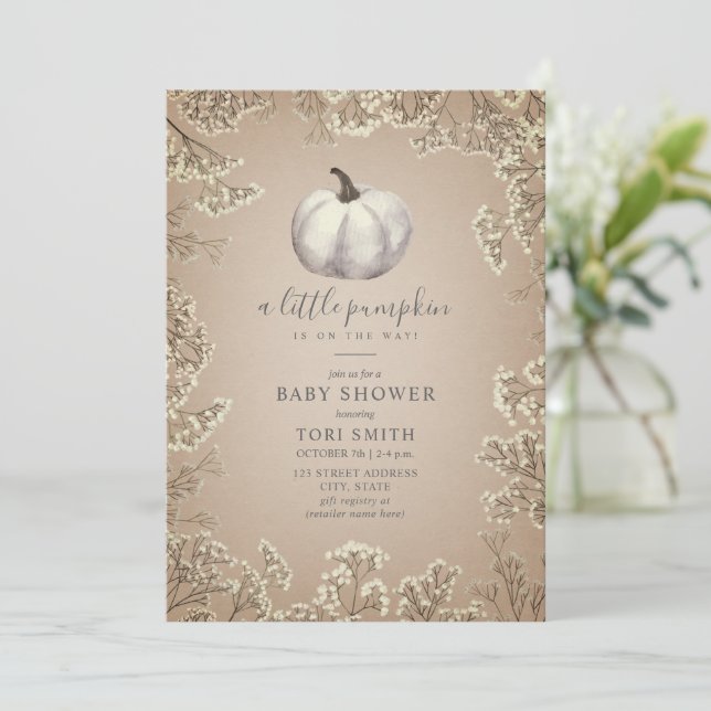 Invitation Citrouille blanc Cardstock automne Baby shower Inv (Debout devant)