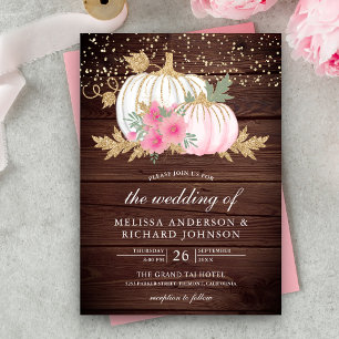 Invitation Citrouille blanc en bois rustique Mariage de autom