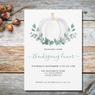 Invitation Citrouille blanc Eucalyptus Thanksgiving Dîner