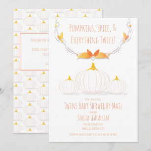 Invitation Citrouille Blanc Jumeaux d'automne Baby shower par