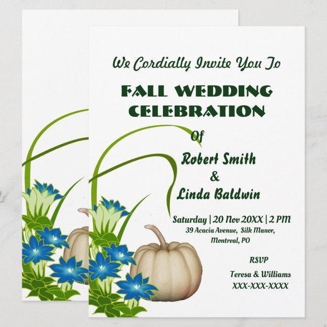 Invitation Citrouille blanc personnalisé automne vert floral (Devant / Derrière)