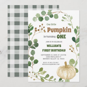 Invitation  Citrouille blanc verdoyant Premier anniversaire 