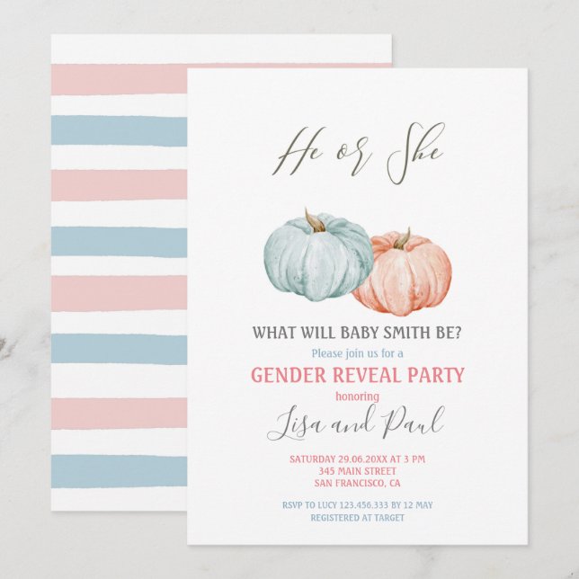 Invitation Citrouille bleu Révélation de genre (Devant / Derrière)