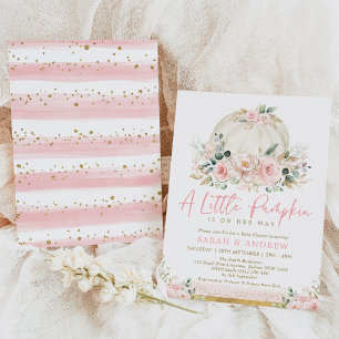 Invitation Citrouille Blush Pink Gold Floral Baby shower d'au